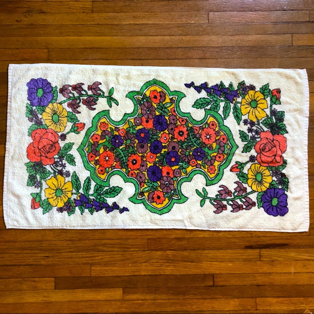 Vintage Multi Colored Floral Pattern Hand Towel